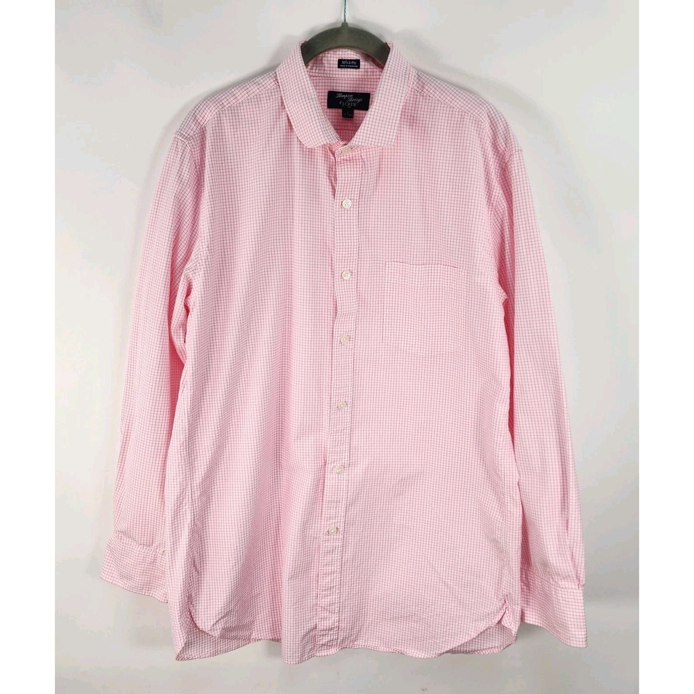 J. Crew Thompson Shirt Mens L 16-16.5 Pink White Grid Button Up Long Sleeve